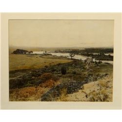 Huffman, L. A. hand tinted photo, The Yellowstone From Pompey's Pillar, 1906 #362, 7 1/2" x 9 1/2", 