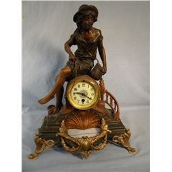 French figural clock, Boy Fishing, 17" h x 13" w,