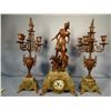 Image 1 : I Rousseau French ornate figural clock w/cupid and arrow, jadite base, 24" h, 2 candleabras