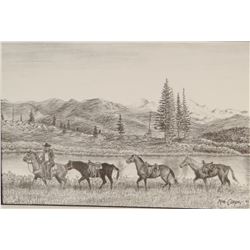 Cooper, Ash, (2) framed prints, Moving The Saddle Horses, 7" x 10", 1993; Horse and Wagon, 5" x 14",