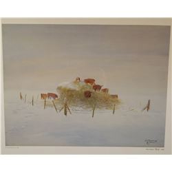 Standing, William signed and framed print, Herefords in The Hay, 12" x 15", 966/1000