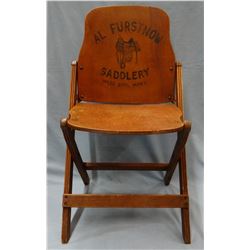 Al Furstnow Saddlery advertising wooden folding chair, rare. Nice condition!