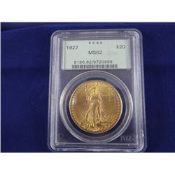 1927 St. Gaudens $20 gold coin, PCGS MS62