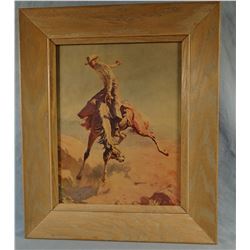 (2)  Bucking horse prints, framed in Ranch Oak, 10" x 14"