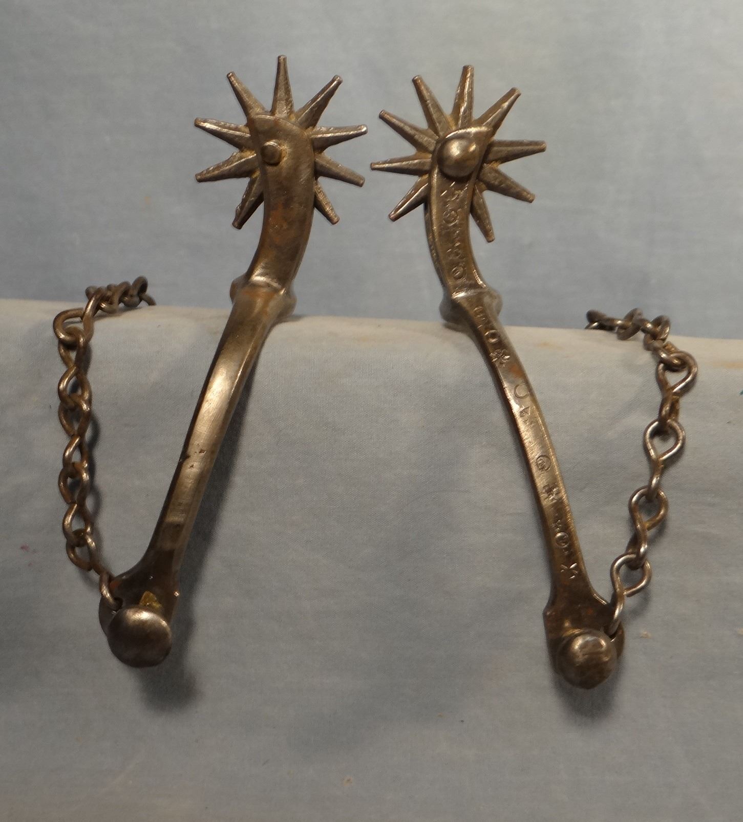 Iron ladies spurs, no marking and Shop built iron spurs, 8 pt rowels