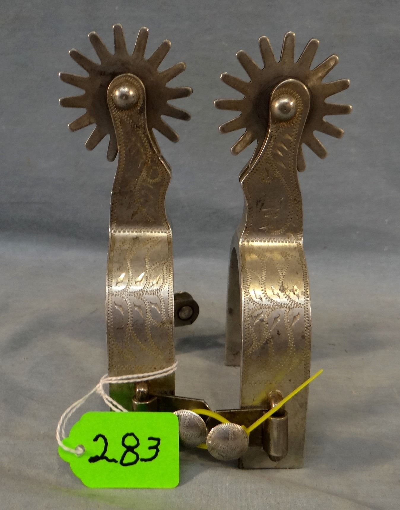 Crockett Renalde etched aluminum spurs, 16 pt. rowels