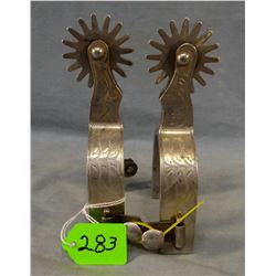 Crockett Renalde etched aluminum spurs, 16 pt. rowels