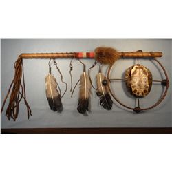 2 Turtle shell hoop dance sticks, 26", Chippewa/Cree