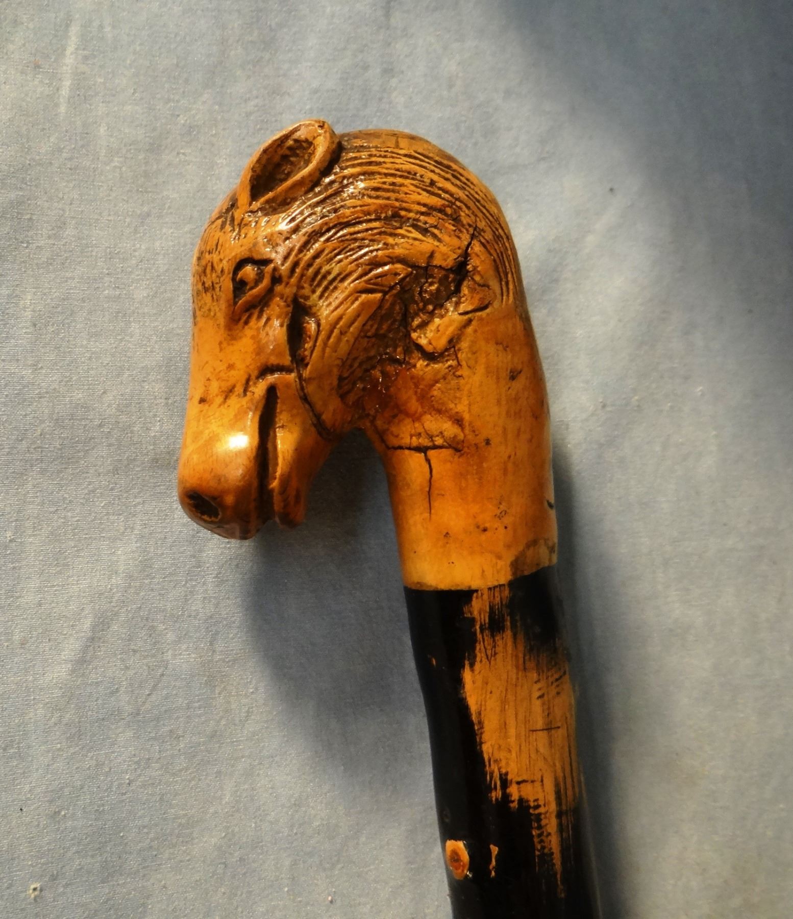 Carved horse head walking stick, vintage