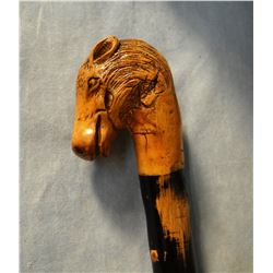 Carved horse head walking stick, vintage