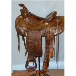 Hamley Gold Seal silver trimmed 15" saddle, full flower tooled, nice condition