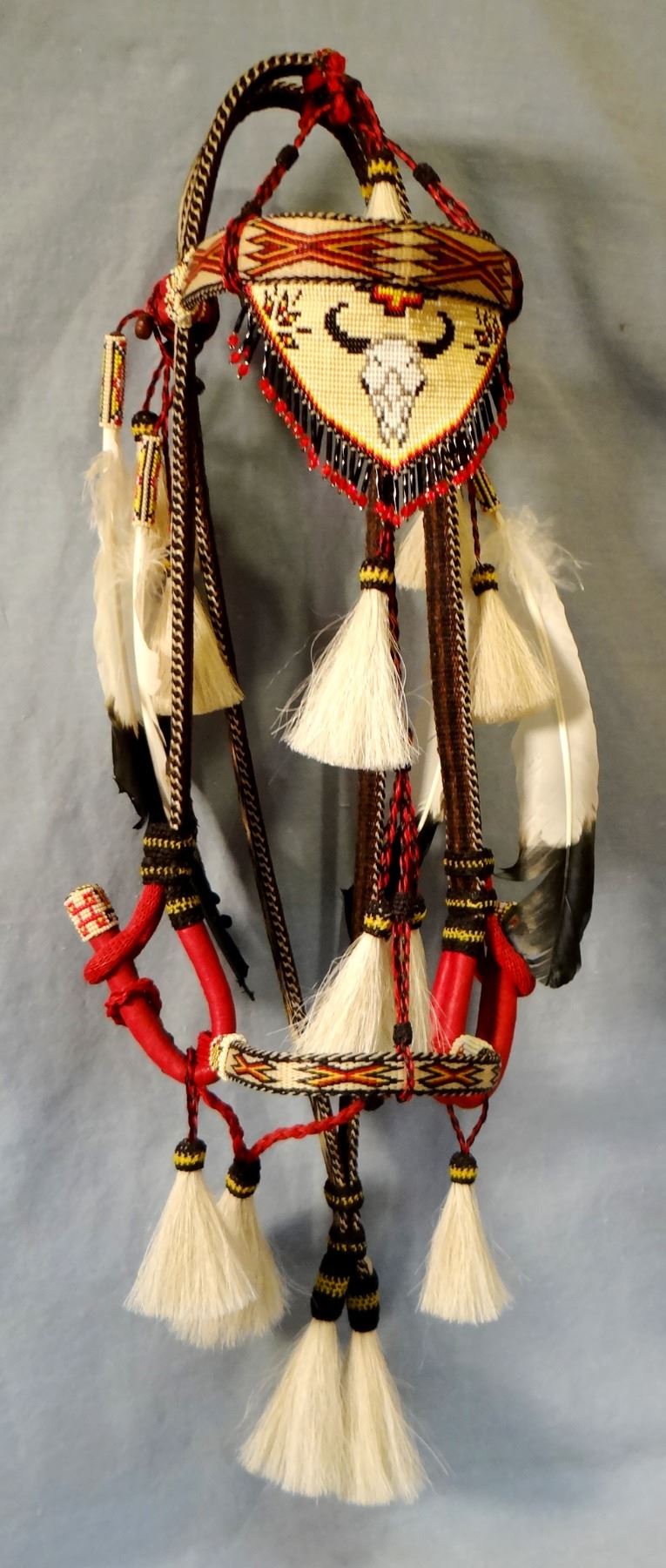 Fancy hitched horsehair bridle, contemporary, made in S. Dak. State Prison