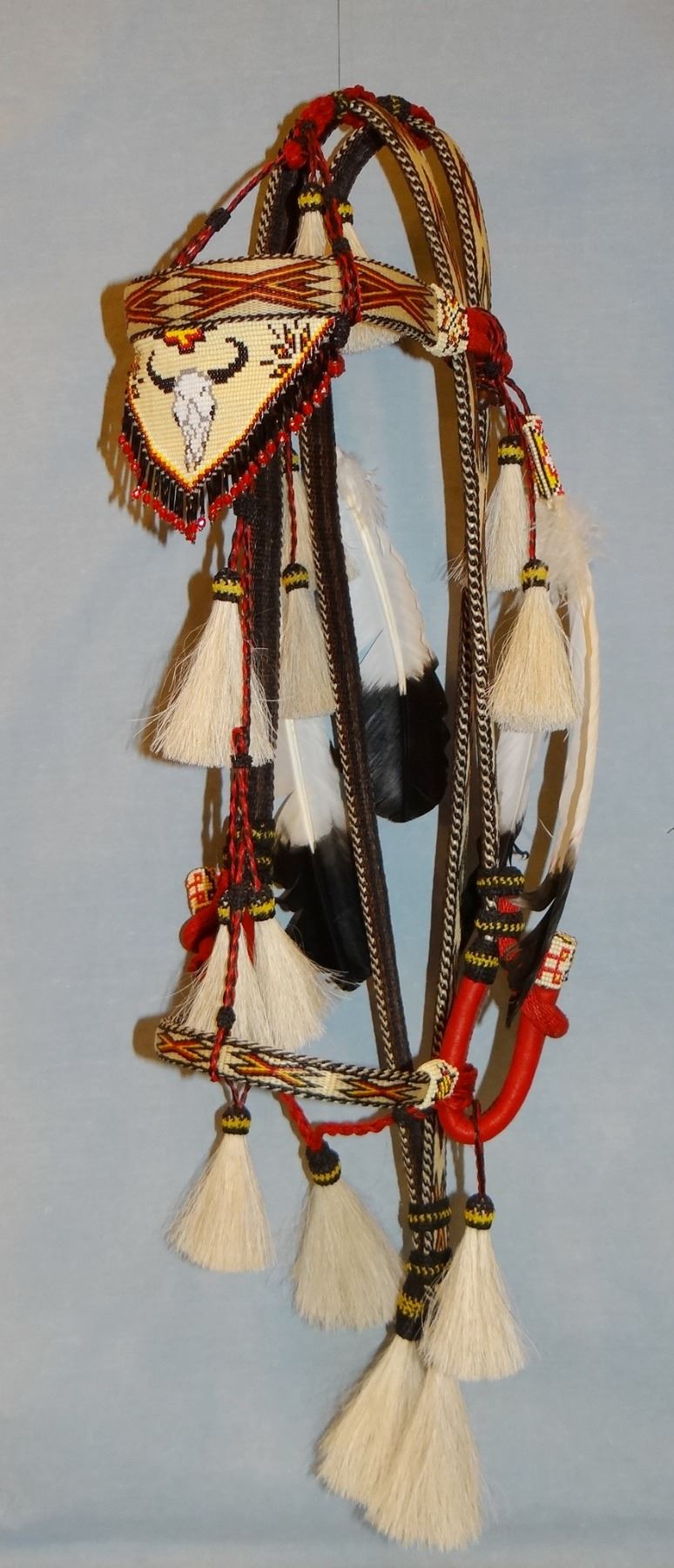 Fancy hitched horsehair bridle, contemporary, made in S. Dak. State Prison