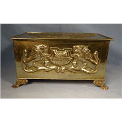 Vintage brass humidor,6" x 11" and  barber's horsehair brush