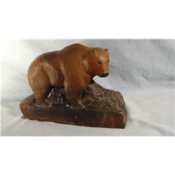 2 Hank Chopwood (1941-2005) sandstone sculptures, bear 7" h x 10"w; CM Russell portrait 10" x 10"