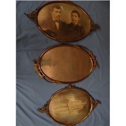 3 brass oval picture frames, 13" x 16" and 13" x 19"