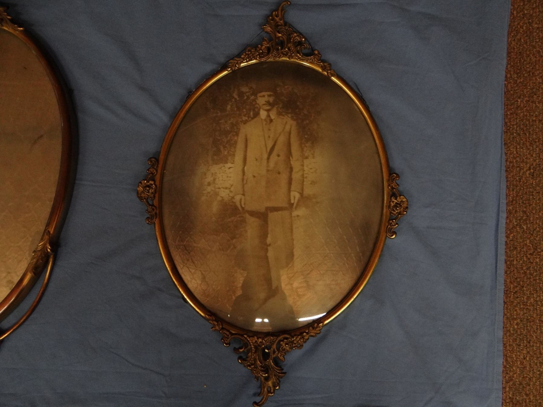 3 brass oval picture frames, 13" x 16" and 13" x 19"