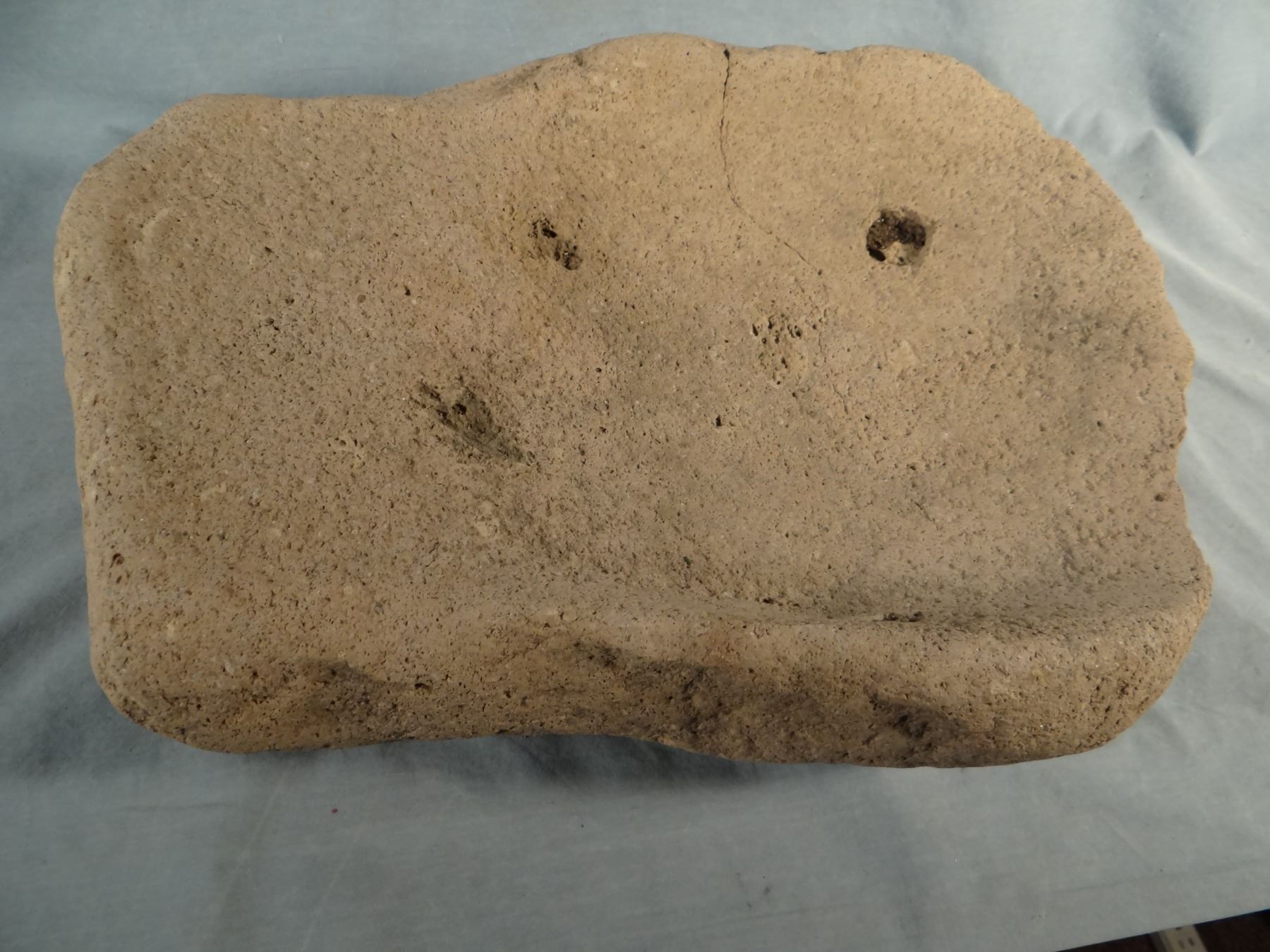 Indian corn grinding stone bowl, 17" x 12", hairlines