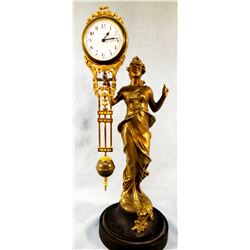 Antique Art Nouveau bronze patina swinger mystery lady figural clock, circa 1900s