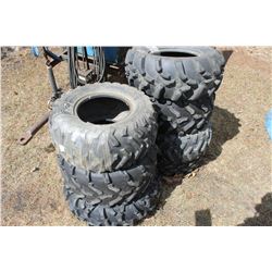 7 ASSORTED TIRES INCLUDING AT 26X9-12 (ONE MONEY FOR ALL 7 TIRES)