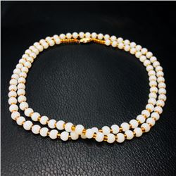 Asian White Jade Necklace 14k Gold Plated Clasp With Chinese Window Shade Box