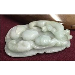 Chinese Hand Carved Jade Fruit Blossom & Bat Pendant
