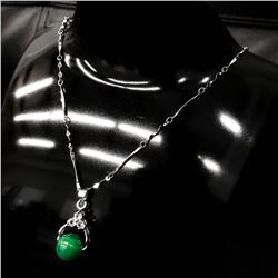 Asian Green Jade Pendant On 925 Silver Necklace