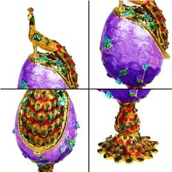 Faberge Egg Peacock Trinket Box Hinged Jewelry Collectible Figurine Ring