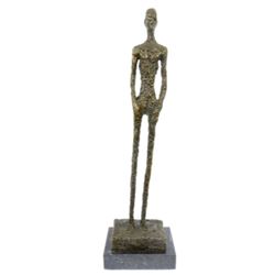 Standing Tall Man Gia Stick Figurine Bronze Sculpture Marble Base Statue Decor