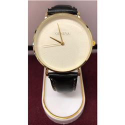 New Geneva Mens Watch With Stitched Leather Band