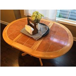 Tile top breakfast table with center leaf 2' 6.5"H x 3' 6W x 4'9"L w/Leaf. Leaf is 1'3".