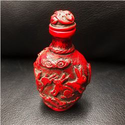 Asian Red Peacock And Rabbit Snuff Bottle With Stopper