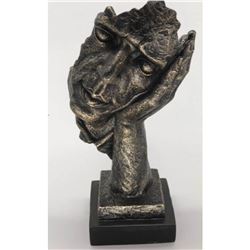 Surreal Floating Mask Resting Thinking Thinker Cold Cast Metallic Resin Sculpture 13.5" x 6"