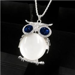 Enchanted Blue & White Owl Pendant On 925 Silver Chain