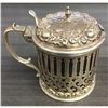 Image 1 : Antique Sterling Silver Repousse Cranberry Glass Condiment Mustard Pot Jam Jar