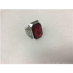 Miao Silver Ring With Red Semi Precious Stone