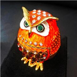 Faberge Owl Bejeweled Crystal Rhinestone Trinket Box Egg