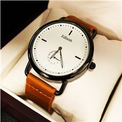 Mens L.A Banus White Dial Formal Stainless Steel Stiched Leather Luxury Band Watch