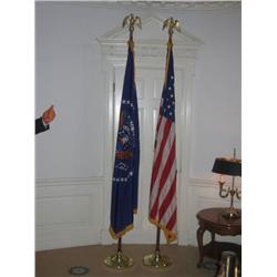 2 flags: American flag & Presidential Seal
