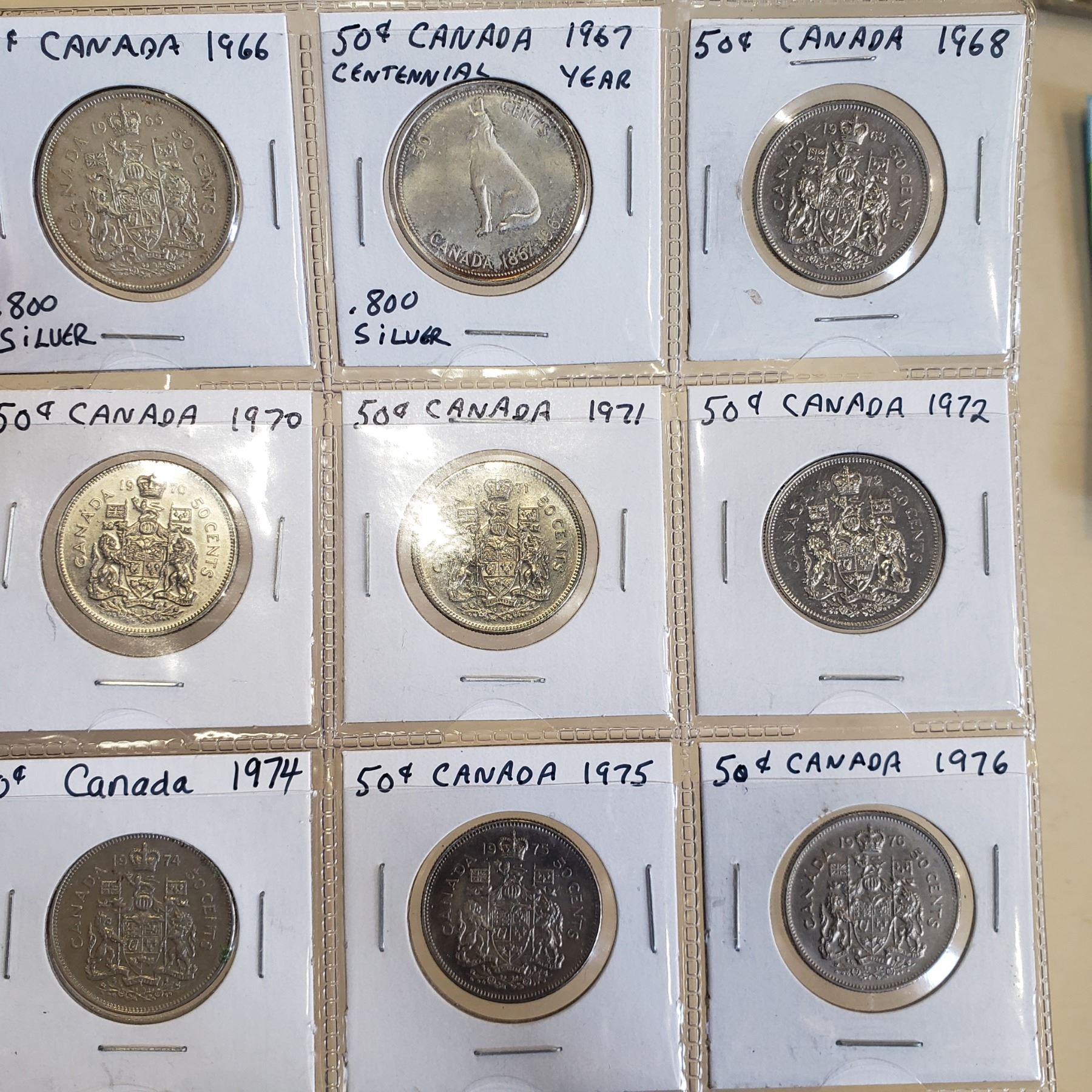 11 DIFFERENT CANADIAN 50c COINS 1966 TO 1976 ALL DATES - 1966, 1967 ...