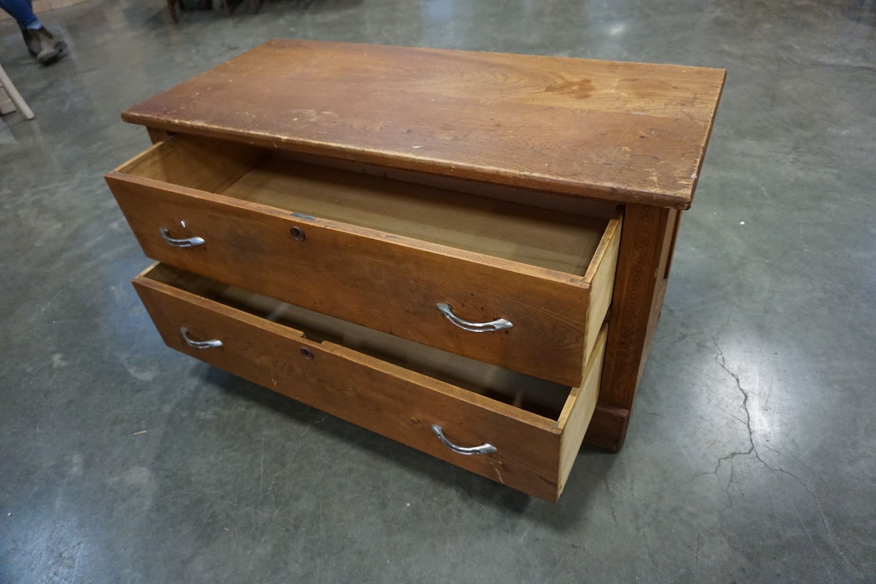 VINTAGE CARVED TWO DRAWER DRESSER