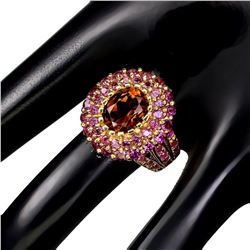 Natural Imperial Topaz, Rhodolite Garnet & Ruby Ring