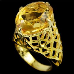 NATURAL 16X12 MM. OVAL ORANGISH YELLOW CITRINE Ring