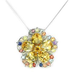 Natural YELLOW CITRINE & SAPPHIRE FLOWER PENDANT