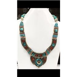 Tibet Hand Made Natural Turquoise & Coral Necklace