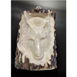 Hand Carved Antler Wolf Pendant