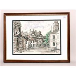 British Watercolour and Ink Drawing