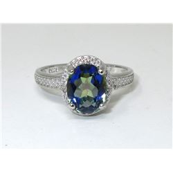 Ocean Blue Mystic Topaz & Diamond Solitaire Ring