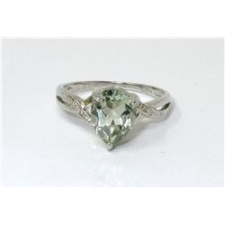 Green Amethyst & Diamond Solitaire Ring