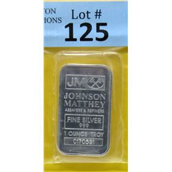 1 Oz. Johnson Matthey .999 Fine Silver Bar